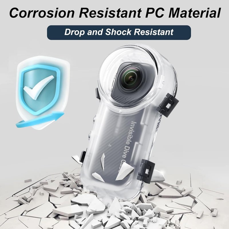 Sruim Insta 360 X4 Invisible Dive Case, Splash Prevention Housing Waterproof Up to 50m (164ft) Underwater Dive Protective Shell for Insta360 X4 with Bracket Accessories - Image 3